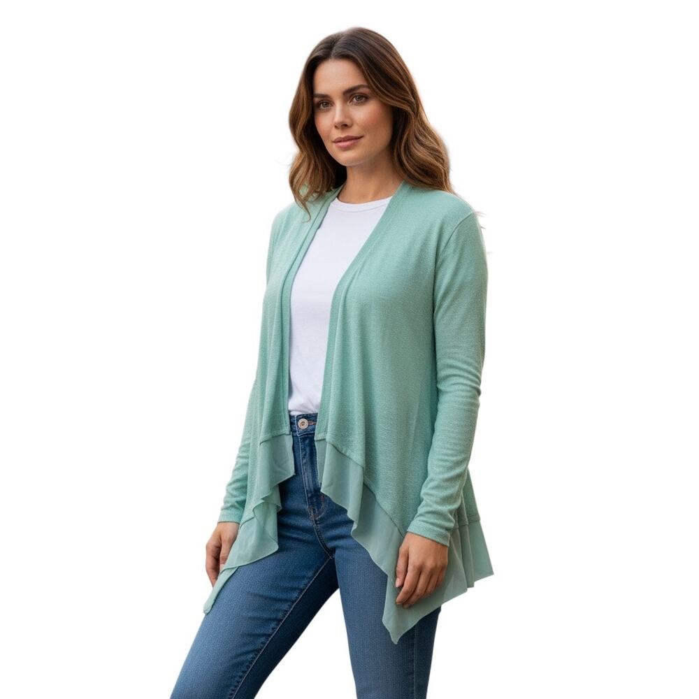 Torrid Mint Green Chiffon Hem Open Front Draped Waterfall Cardigan Sweater Sz 3X